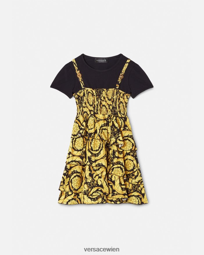 Schwarz Kleid mit Rüschen im Barockstil Versace Kinder Kleidung 8N4XJD1987
