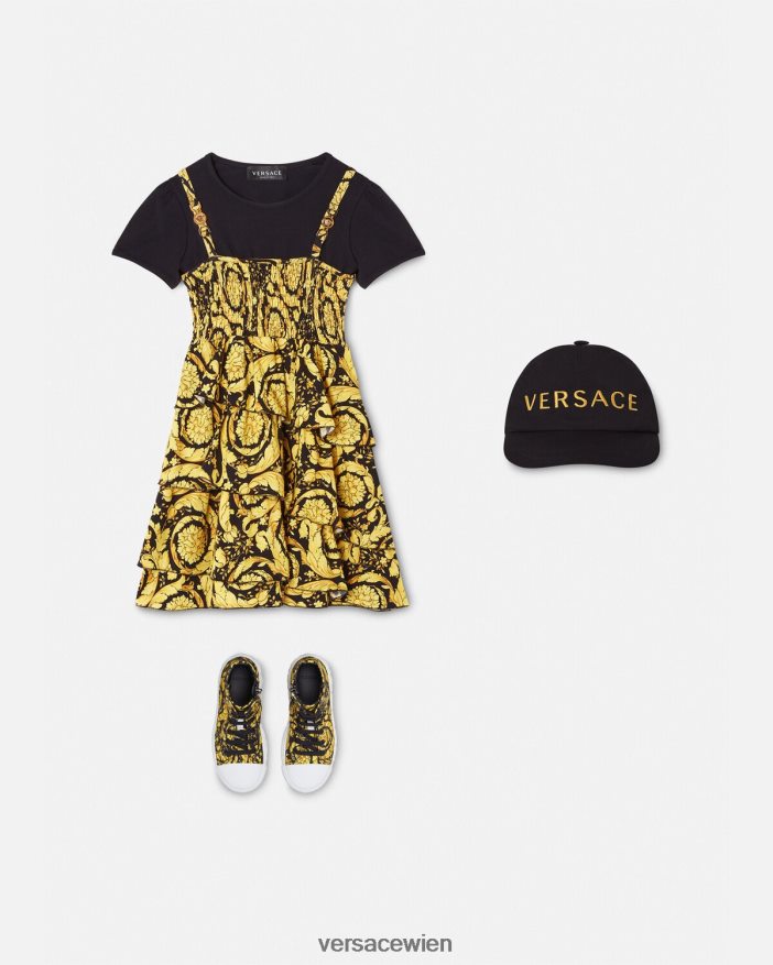 Schwarz Kleid mit Rüschen im Barockstil Versace Kinder Kleidung 8N4XJD1987