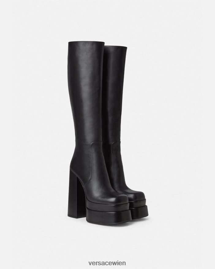 Schwarz Kniehohe Plateaustiefel von Aevitas Versace Frauen Schuh 8N4XJD477
