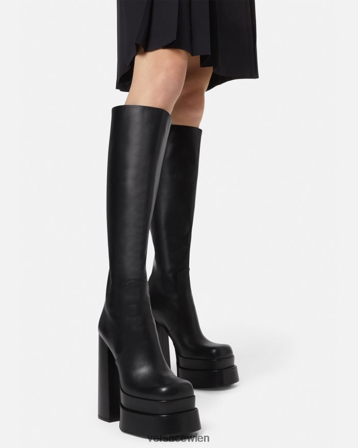 Schwarz Kniehohe Plateaustiefel von Aevitas Versace Frauen Schuh 8N4XJD477