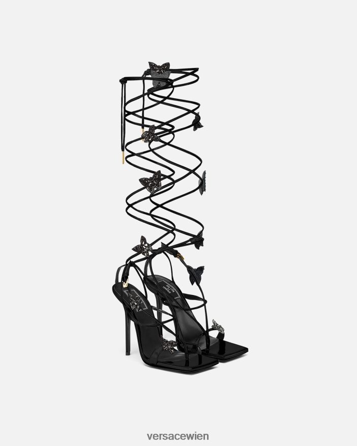 Schwarz Kristall-Schmetterlings-Sandalen Versace Frauen Schuh 8N4XJD435