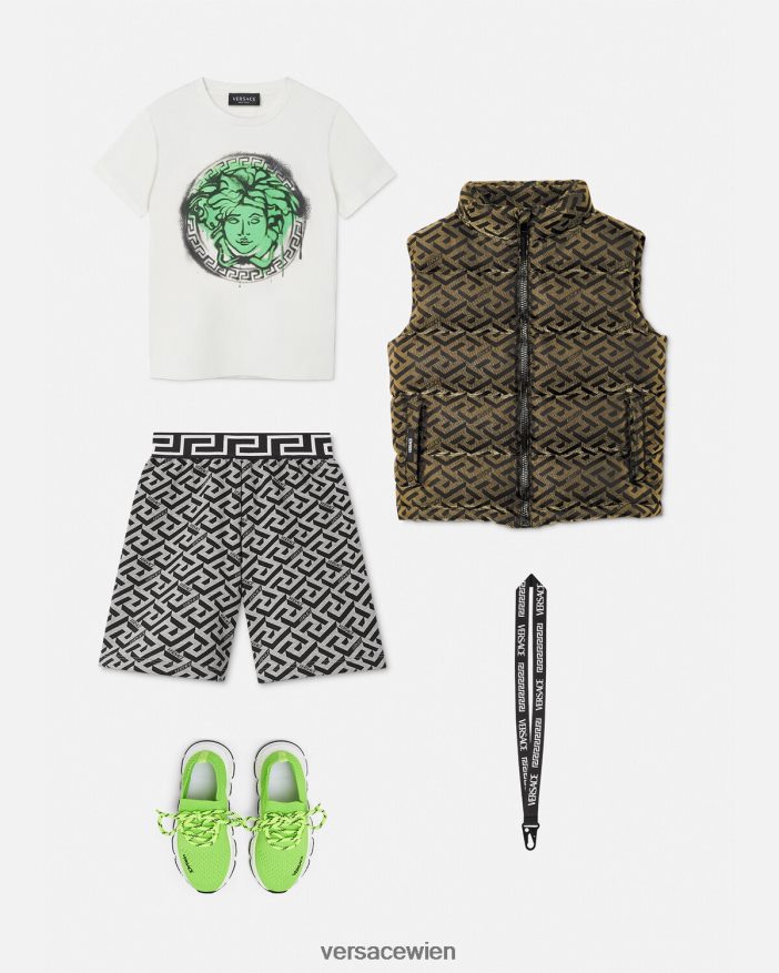 Schwarz La Greca-Pufferweste Versace Kinder Kleidung 8N4XJD2117