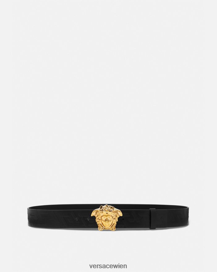 Schwarz La Medusa Greca-Ledergürtel Versace Männer Zubehör 8N4XJD1623