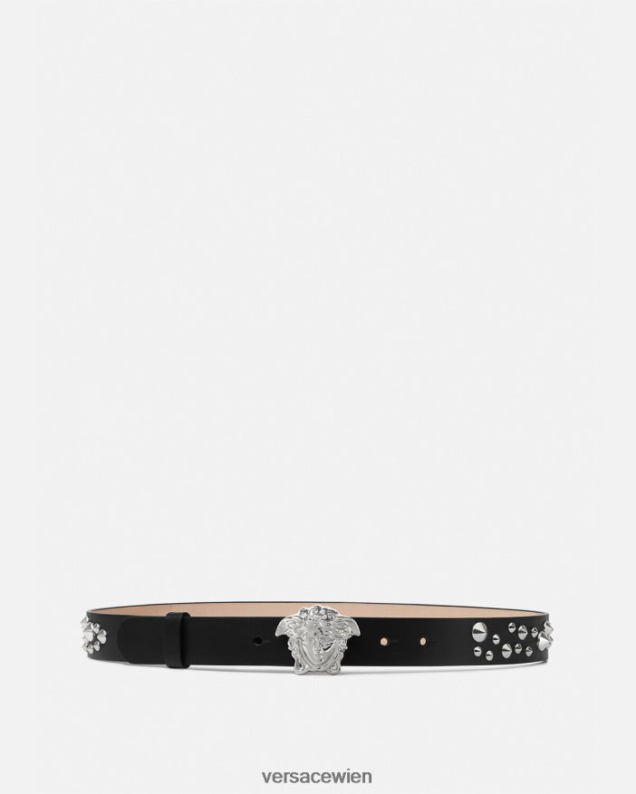 Schwarz La Medusa-Ledergürtel mit Spikes Versace Frauen Zubehör 8N4XJD545