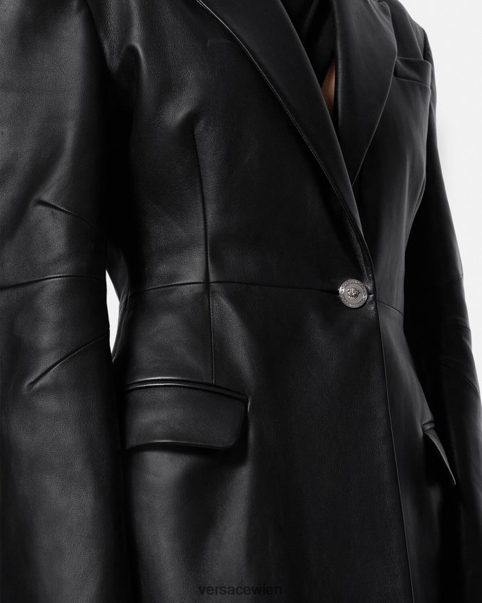 Schwarz Langer Mantel aus Medusa-Leder Versace Frauen Kleidung 8N4XJD92