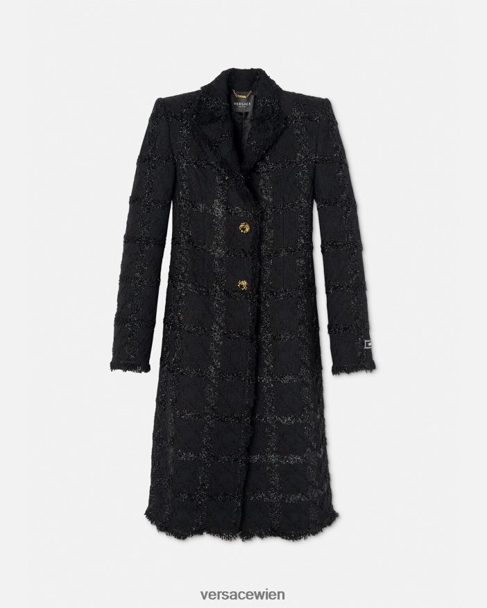 Schwarz Langer Mantel aus Tweed mit Stacheln Versace Frauen Kleidung 8N4XJD102