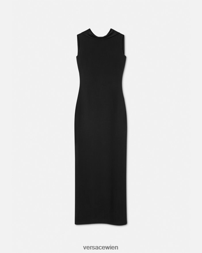 Schwarz Langes Kleid mit Kapuze Versace Frauen Kleidung 8N4XJD58