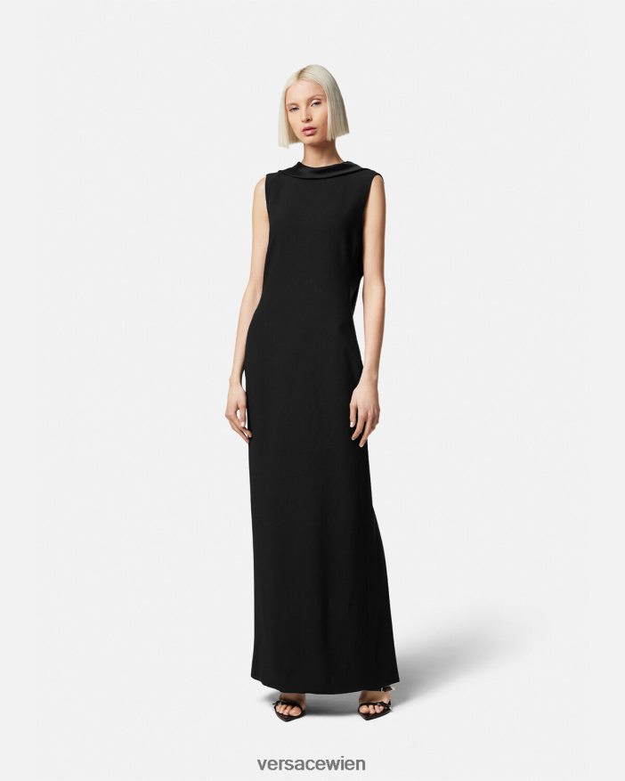 Schwarz Langes Kleid mit Kapuze Versace Frauen Kleidung 8N4XJD58