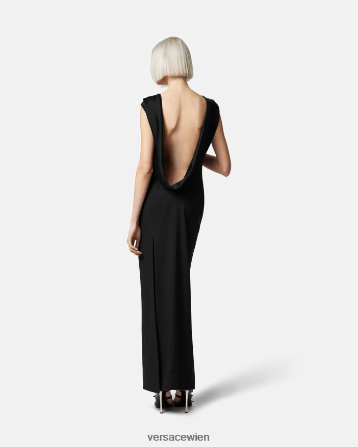 Schwarz Langes Kleid mit Kapuze Versace Frauen Kleidung 8N4XJD58