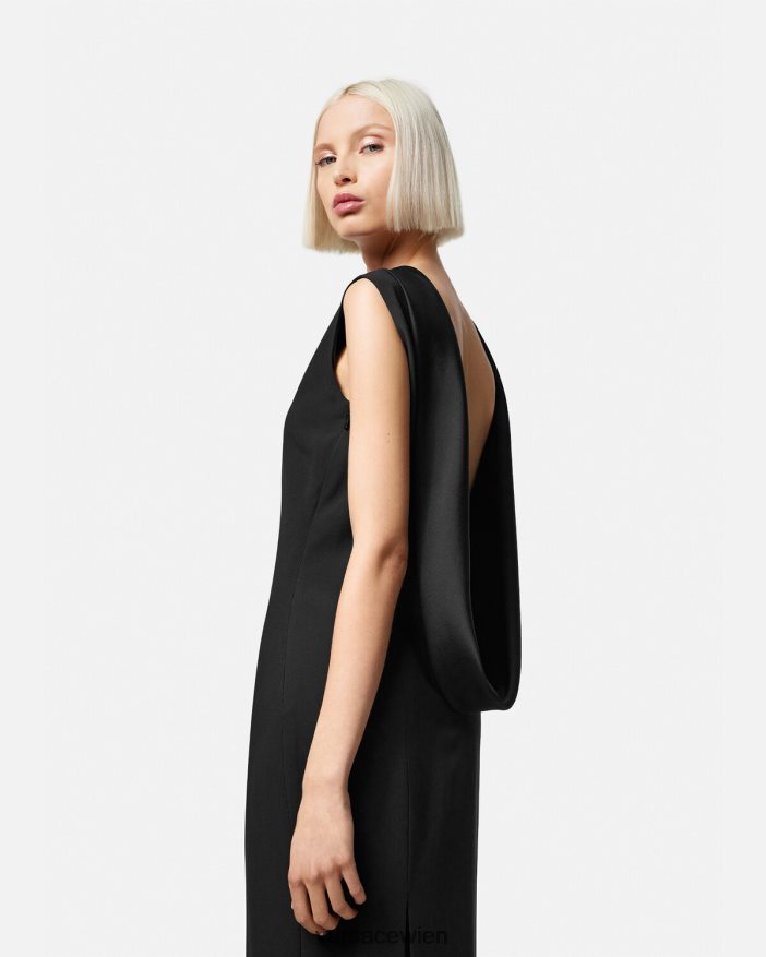 Schwarz Langes Kleid mit Kapuze Versace Frauen Kleidung 8N4XJD58