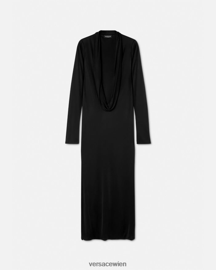 Schwarz Langes Kleid mit Kapuze Versace Frauen Kleidung 8N4XJD59