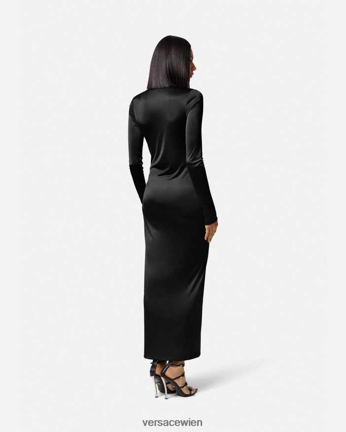 Schwarz Langes Kleid mit Kapuze Versace Frauen Kleidung 8N4XJD59