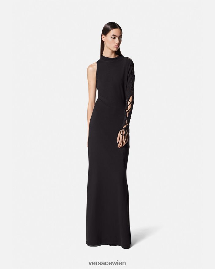 Schwarz Langes Kleid mit einer Schulter Versace Frauen Kleidung 8N4XJD2194