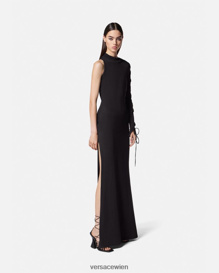 Schwarz Langes Kleid mit einer Schulter Versace Frauen Kleidung 8N4XJD2194