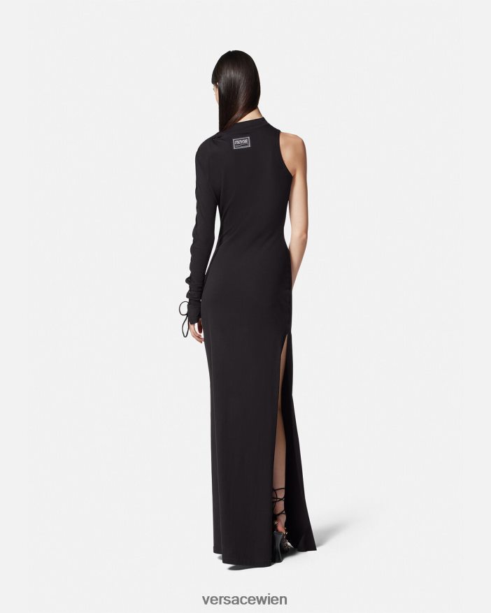 Schwarz Langes Kleid mit einer Schulter Versace Frauen Kleidung 8N4XJD2194