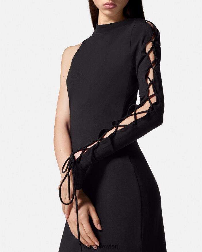 Schwarz Langes Kleid mit einer Schulter Versace Frauen Kleidung 8N4XJD2194