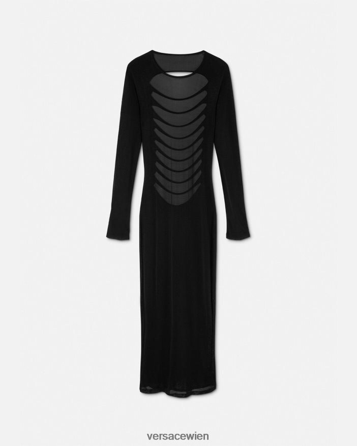 Schwarz Langes Strickkleid mit Schlitzen Versace Frauen Kleidung 8N4XJD51