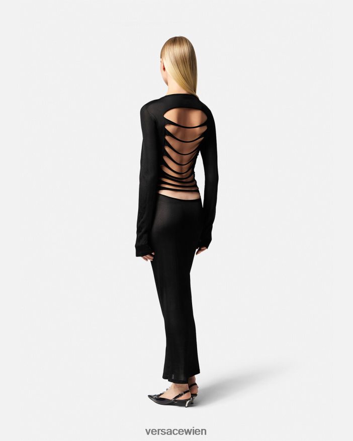 Schwarz Langes Strickkleid mit Schlitzen Versace Frauen Kleidung 8N4XJD51