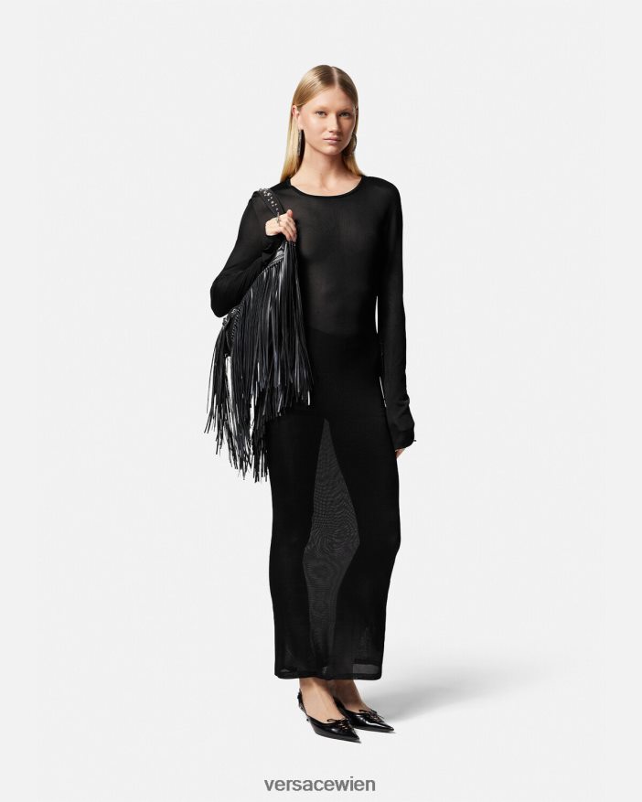 Schwarz Langes Strickkleid mit Schlitzen Versace Frauen Kleidung 8N4XJD51