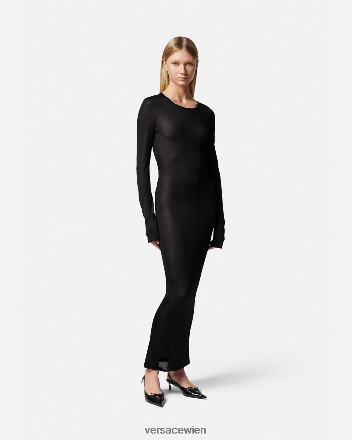 Schwarz Langes Strickkleid mit Schlitzen Versace Frauen Kleidung 8N4XJD51