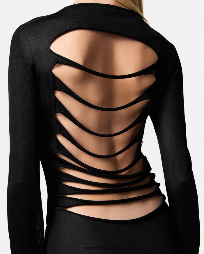 Schwarz Langes Strickkleid mit Schlitzen Versace Frauen Kleidung 8N4XJD51