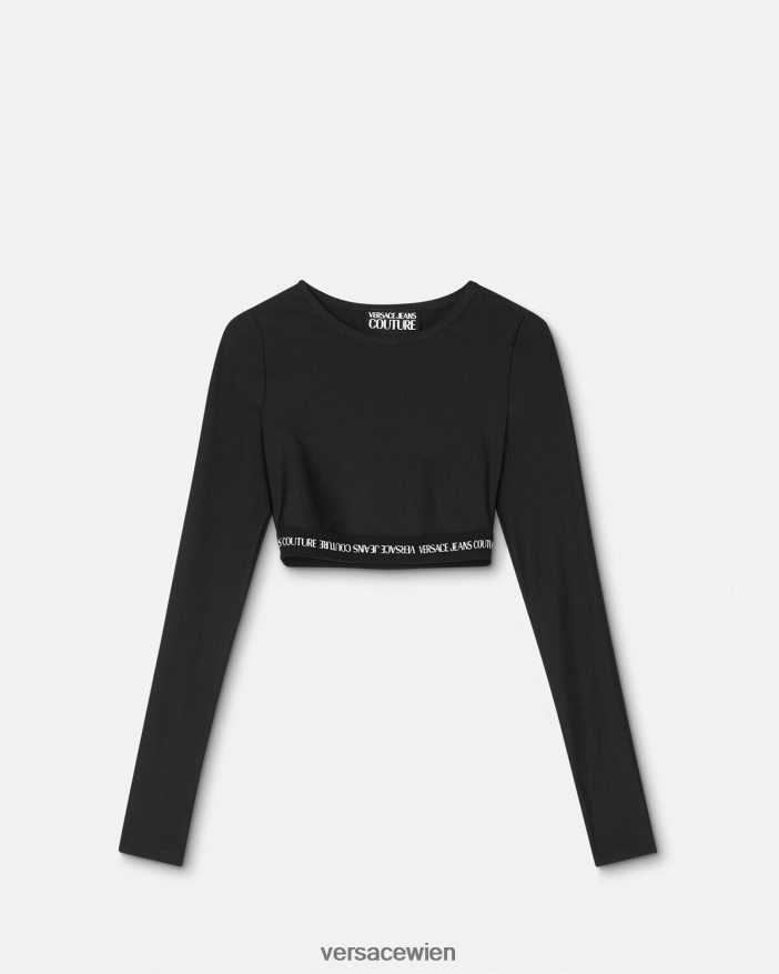Schwarz Langärmeliges Crop-T-Shirt mit Logo Versace Frauen Kleidung 8N4XJD2153