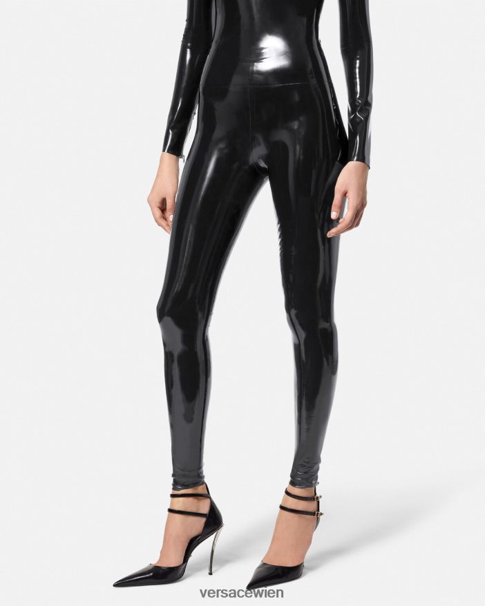 Schwarz Latex-Leggings Versace Frauen Kleidung 8N4XJD203