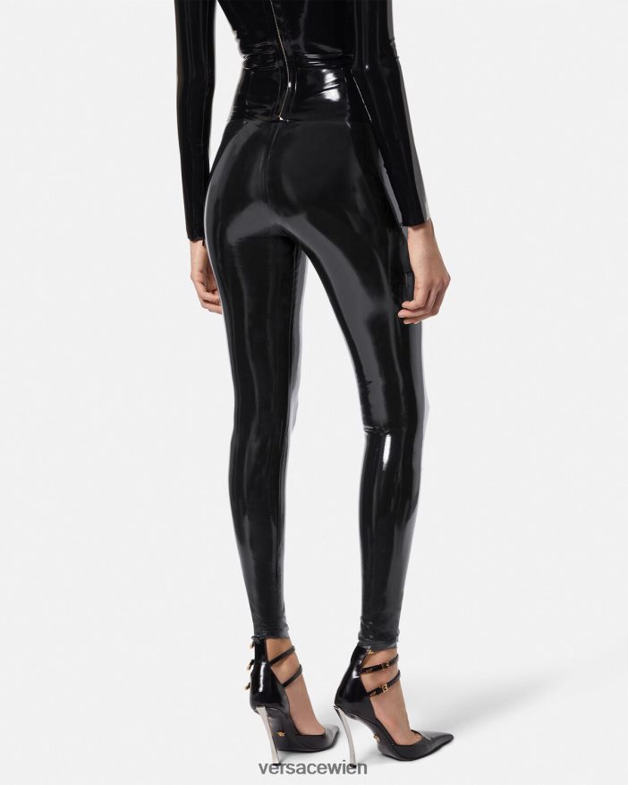 Schwarz Latex-Leggings Versace Frauen Kleidung 8N4XJD203