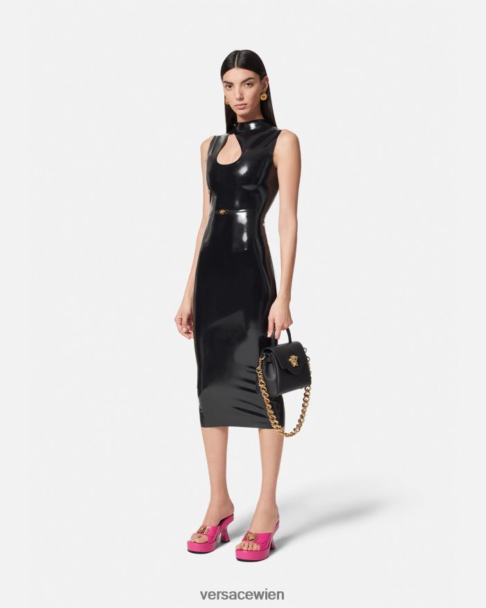 Schwarz Medusa Biggie Latexkleid mit Ausschnitten Versace Frauen Kleidung 8N4XJD66