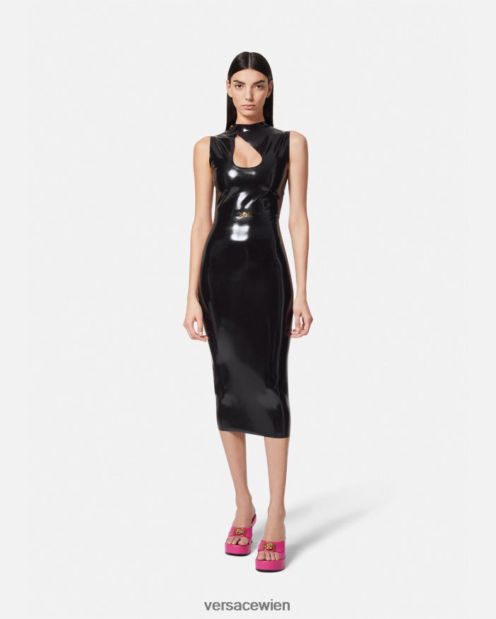 Schwarz Medusa Biggie Latexkleid mit Ausschnitten Versace Frauen Kleidung 8N4XJD66