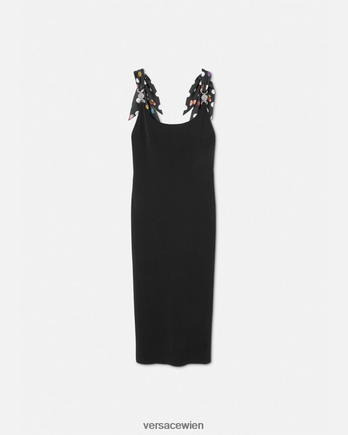 Schwarz Midi-Strickkleid mit Schmetterlingen und Medusa 95 Versace Frauen Kleidung 8N4XJD6