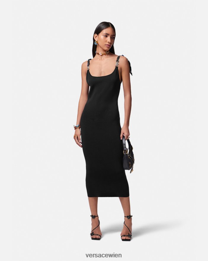 Schwarz Midi-Strickkleid mit Schmetterlingen und Medusa \95 Versace Frauen Kleidung 8N4XJD6
