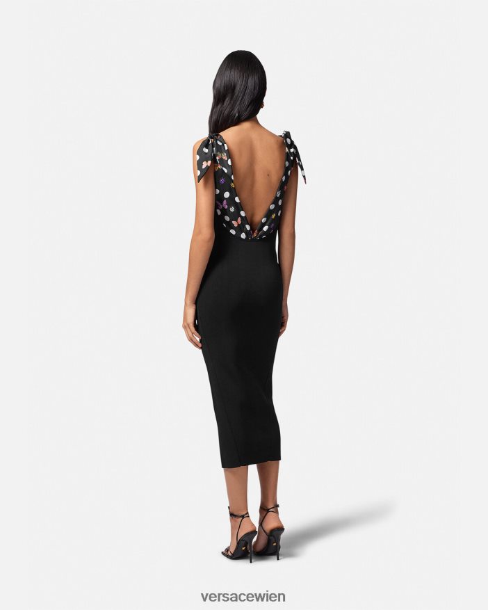 Schwarz Midi-Strickkleid mit Schmetterlingen und Medusa \95 Versace Frauen Kleidung 8N4XJD6