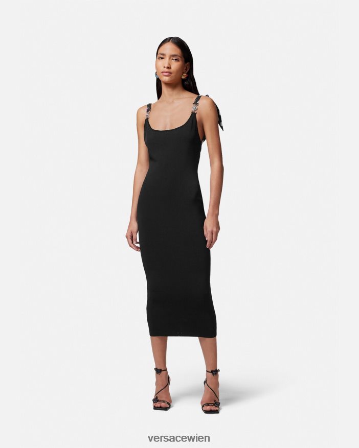 Schwarz Midi-Strickkleid mit Schmetterlingen und Medusa \95 Versace Frauen Kleidung 8N4XJD6