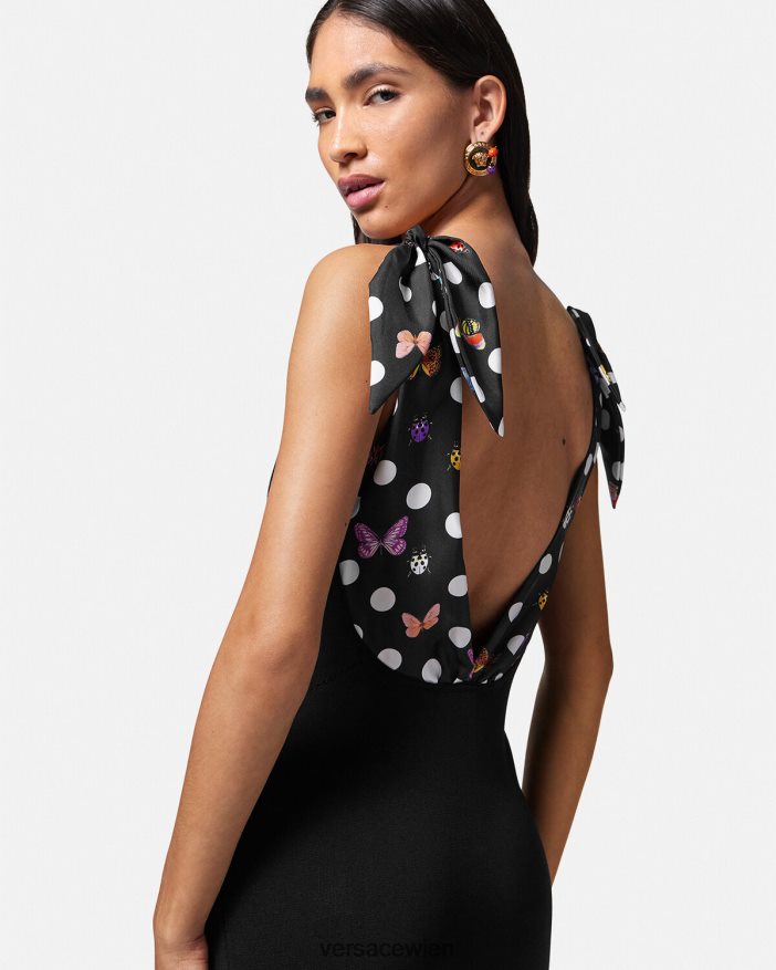 Schwarz Midi-Strickkleid mit Schmetterlingen und Medusa \95 Versace Frauen Kleidung 8N4XJD6