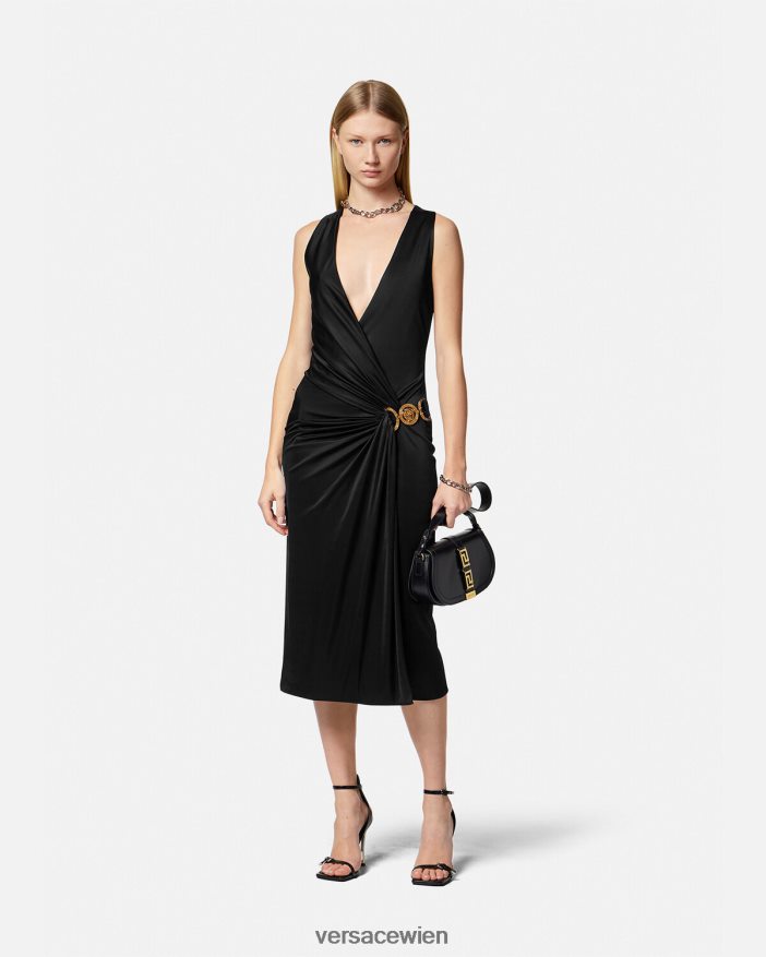 Schwarz Midikleid mit Medusa \95 Versace Frauen Kleidung 8N4XJD29