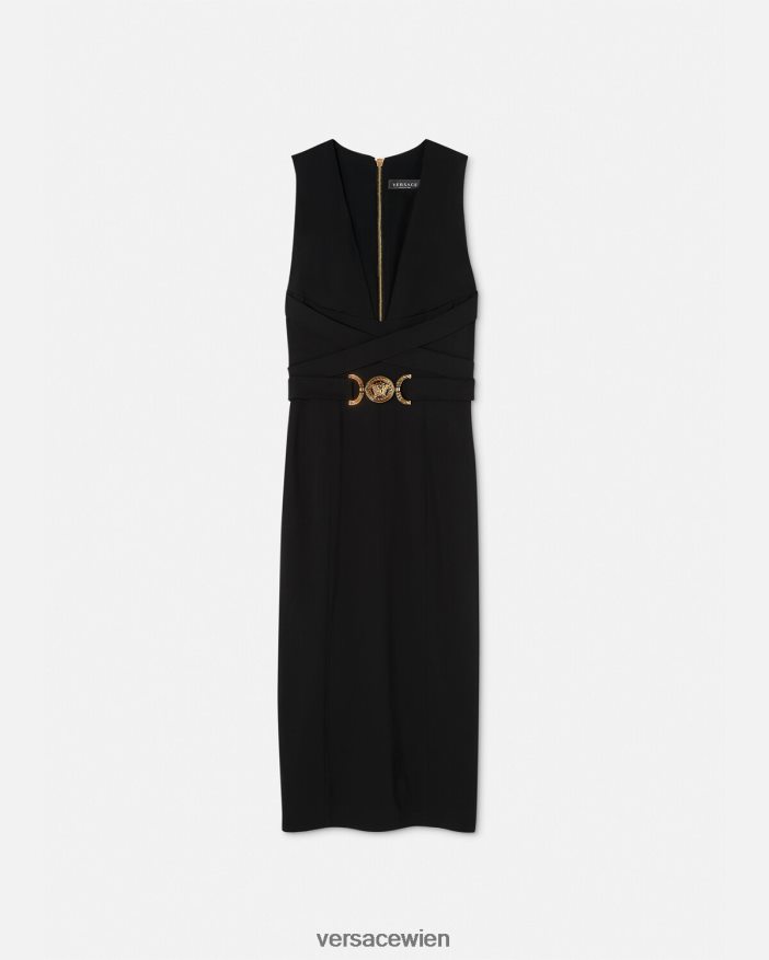 Schwarz Midikleid mit Medusa 95 Versace Frauen Kleidung 8N4XJD35