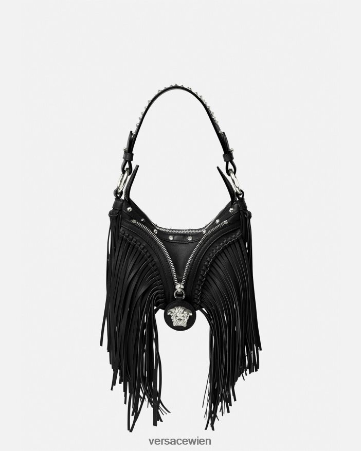 Schwarz Mini-Hobo-Tasche mit Fransenmuster Versace Frauen Taschen 8N4XJD297