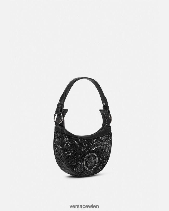 Schwarz Mini-Hobo-Tasche mit Kristallmuster Versace Frauen Taschen 8N4XJD292