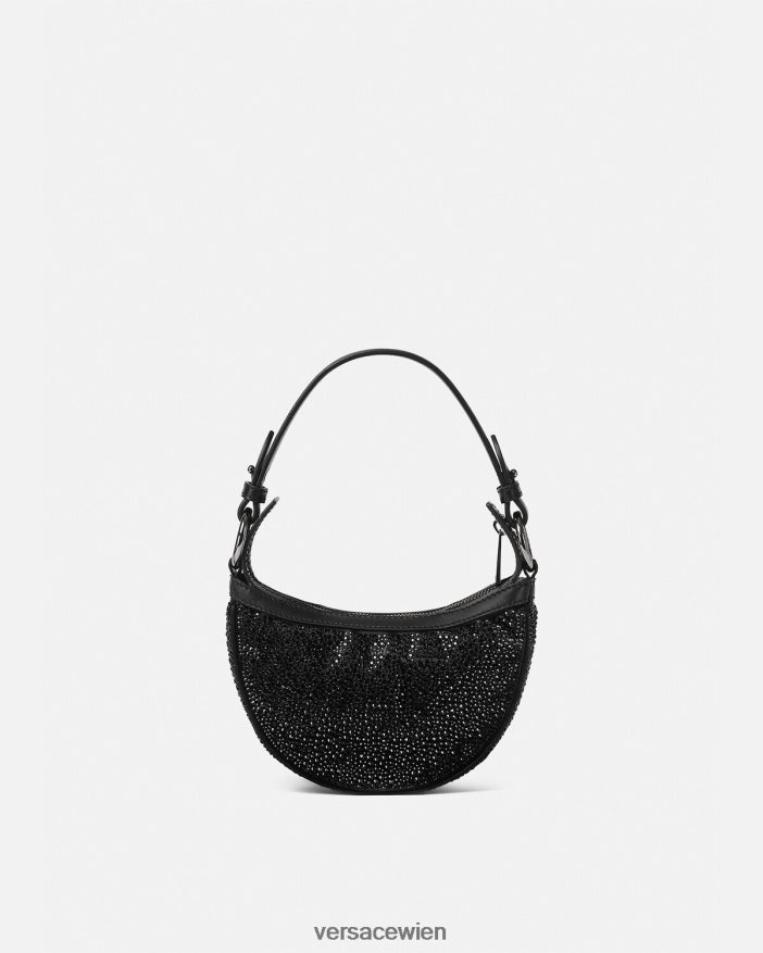 Schwarz Mini-Hobo-Tasche mit Kristallmuster Versace Frauen Taschen 8N4XJD292