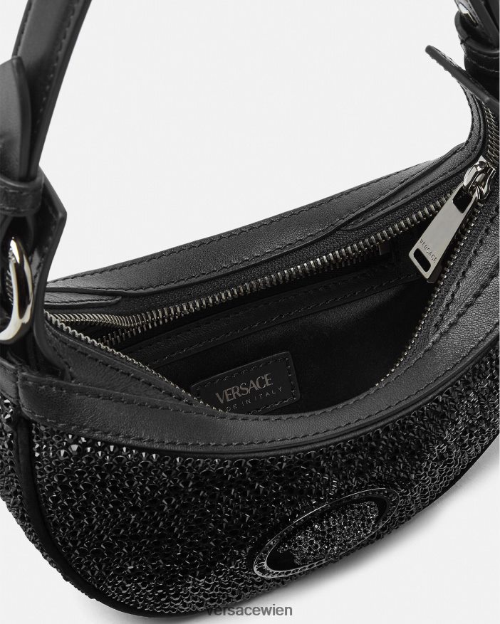Schwarz Mini-Hobo-Tasche mit Kristallmuster Versace Frauen Taschen 8N4XJD292