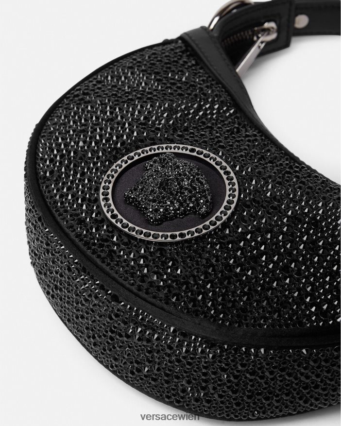 Schwarz Mini-Hobo-Tasche mit Kristallmuster Versace Frauen Taschen 8N4XJD292