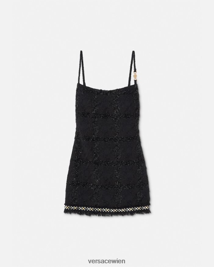 Schwarz Minikleid aus Tweed mit Medusa-Spikes Versace Frauen Kleidung 8N4XJD77