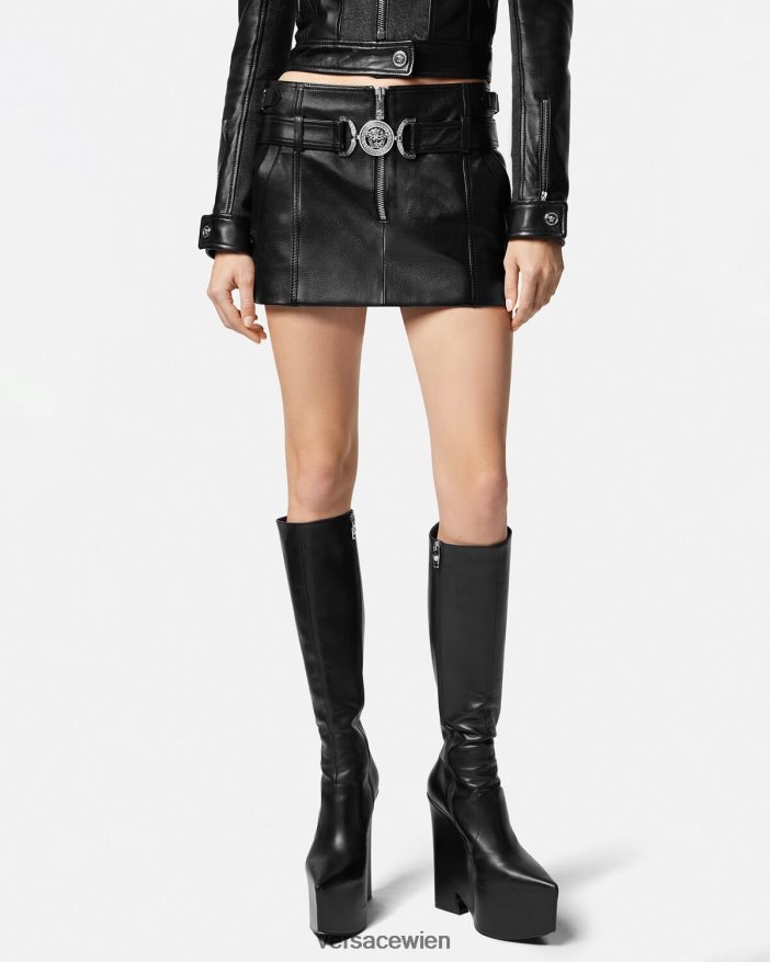 Schwarz Minirock aus Leder mit Medusa \95 Versace Frauen Kleidung 8N4XJD175