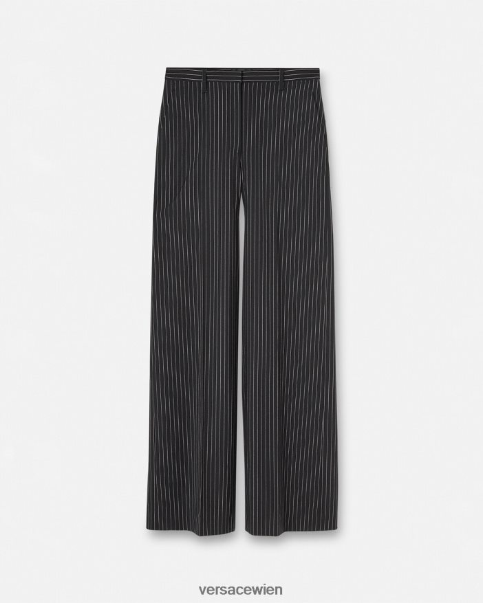 Schwarz Nadelstreifenhose mit weitem Bein Versace Frauen Kleidung 8N4XJD123