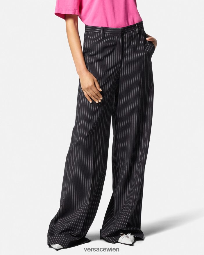 Schwarz Nadelstreifenhose mit weitem Bein Versace Frauen Kleidung 8N4XJD123