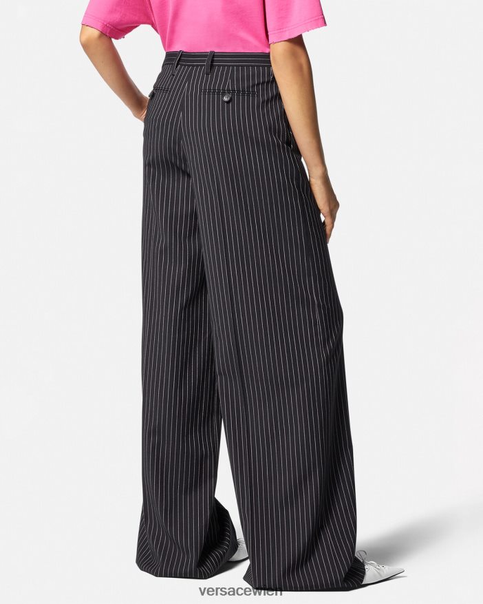 Schwarz Nadelstreifenhose mit weitem Bein Versace Frauen Kleidung 8N4XJD123