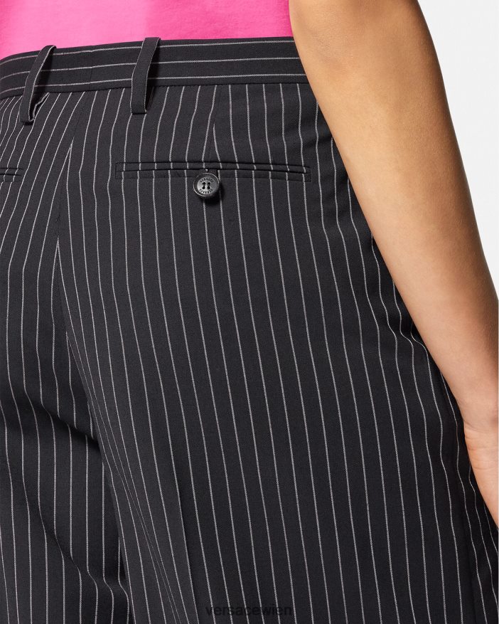 Schwarz Nadelstreifenhose mit weitem Bein Versace Frauen Kleidung 8N4XJD123