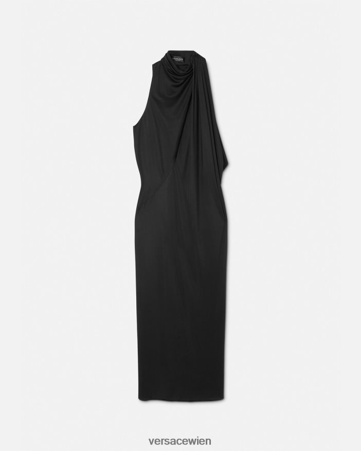 Schwarz Neckholder-Midikleid mit Schlitz Versace Frauen Kleidung 8N4XJD53