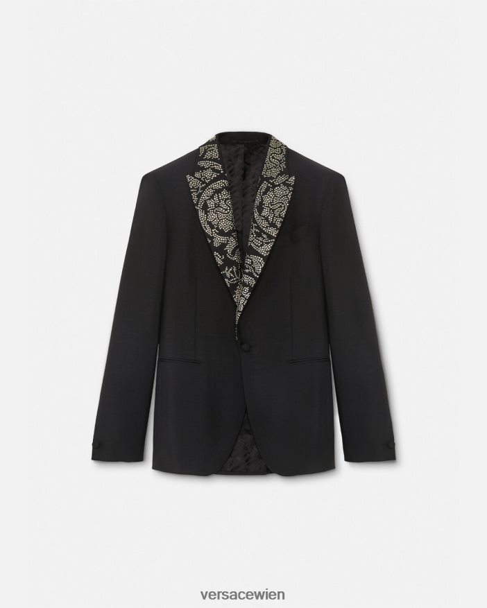 Schwarz Nietenbesetzter Blazer mit Barocco-Silhouette Versace Männer Kleidung 8N4XJD1275